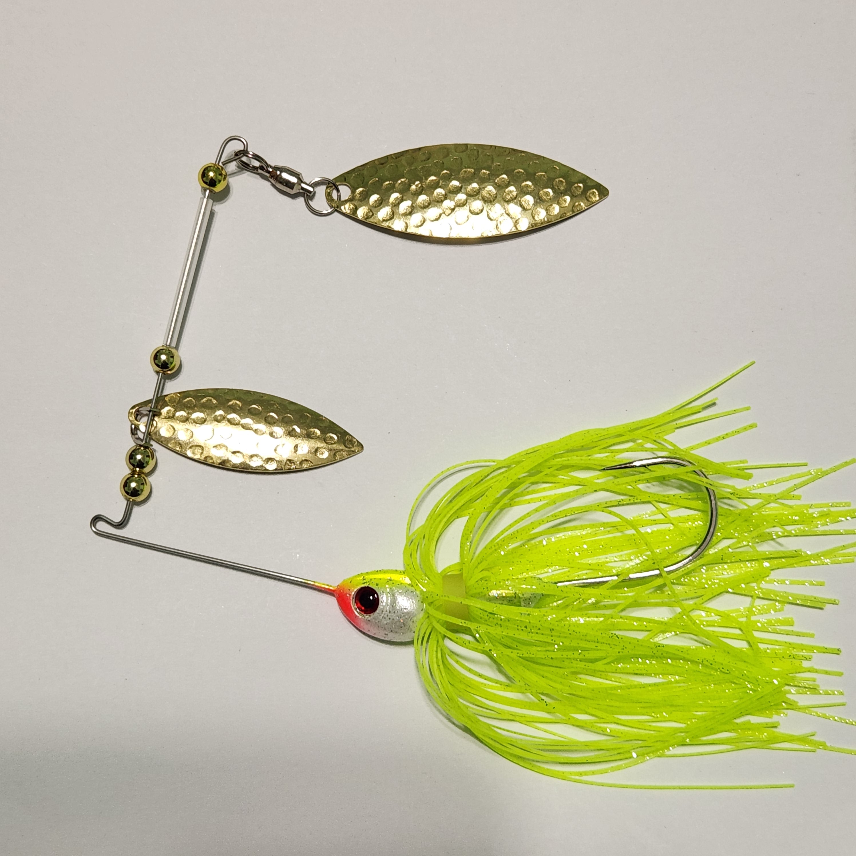 Double Willow Leaf Spinner Bait GOLD HAMMERED BLADES CHARTREUSE