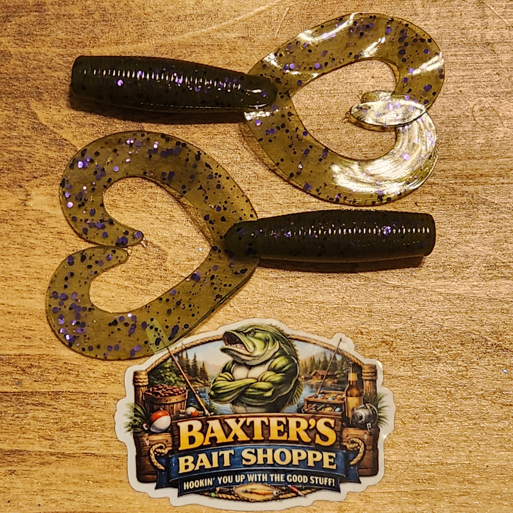 🌀 BAXTER’S BAITS TRIGGER GRUB™ Green Pumpkin Green & Purple Flake